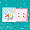 Girl Nation Santa & Santa Hat 2-Pair Stud Earring Gift Set with four hand-painted enamel Christmas earrings displayed in one pink jewelry gift box