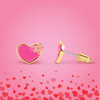 heart with flower enamel stud earrings showing front and side profile with stainless steel post