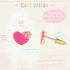 pink heart and flower enamel stud earrings size guide with size guide with dimensions, 316L stainless steel posts