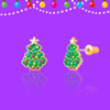 Front and side views of Christmas tree stud earrings showing enamel details and earring post