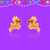 Pair of Girl Nation Christmas reindeer stud earrings with hand-painted enamel on purple background
