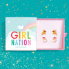 Girl Nation Santa & Reindeer 2-Pair Stud Earring Gift Set with four Christmas earrings in one jewelry gift box