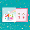 Girl Nation Delightful Duet Penguin & Snowman Stud Earring Gift Set with two pairs of holiday earrings in a jewelry gift box