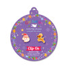 Santa and Reindeer Mix & Match Clip-On Earrings displayed on purple Girl Nation Christmas ornament card