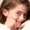 Sterling Silver Heart Earrings with Multi-Colored CZ on Model Sterling Silver Heart Earrings with Multi-Colored CZ on Model