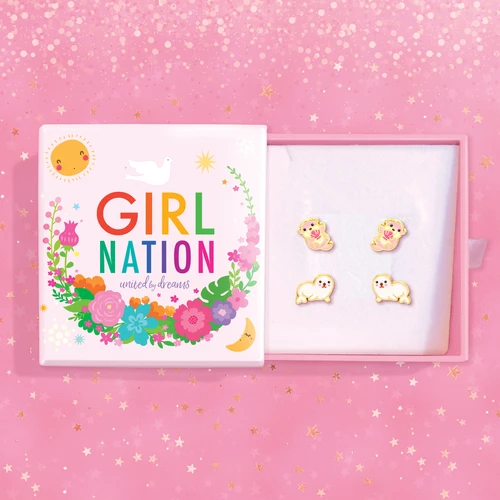 Sea Pals Stud Earrings Gift Set in Pink Girl Nation Jewelry Gift Box
