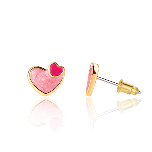 Girl Nation Pink Heart with Small Red Heart Stud Earrings for Girls