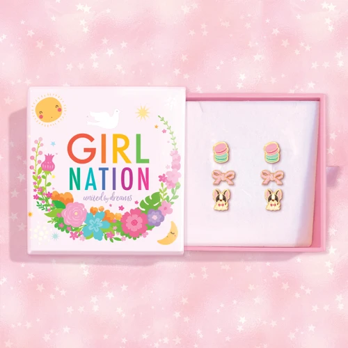 Girl Nation Fancy in France Stud Earring Gift Set in Pink Gift Box