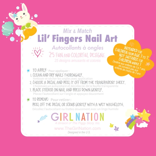 Back of Girl Nation Lil' Fingers Nail Art Unicorn Fantasy package with application instructions