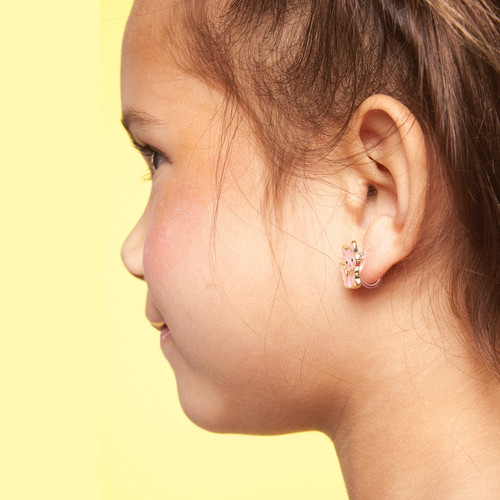 Pink Kitty Cutie Clip-on Earrings on girl Pink Kitty Cutie Clip-on Earrings on girl