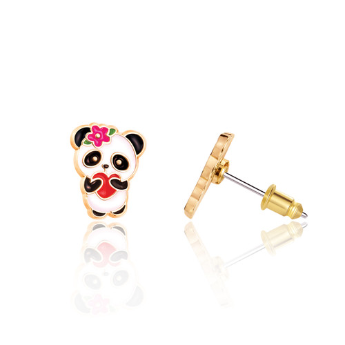 Cutie Enamel Studs Panda Love side view Cutie Enamel Studs Panda Love side view