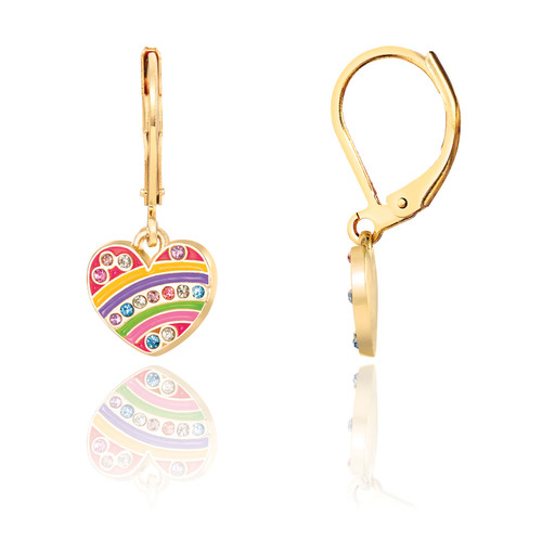 Rainbow Heart Lever Back Earrings