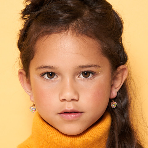 Rainbow Heart Earrings on Model