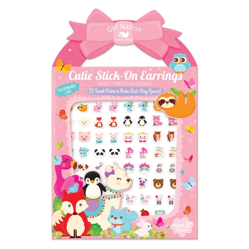 Girl Nation Animal Friends Cutie Stick-On Earrings with 32 pairs
