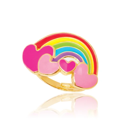 Rainbow Love adjustable ring for girls with gold-tone band