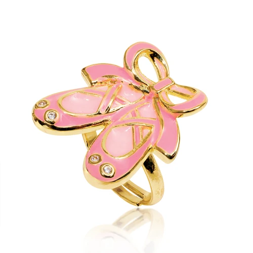 Twinkle Toes adjustable ballet slipper ring showing gold-tone band