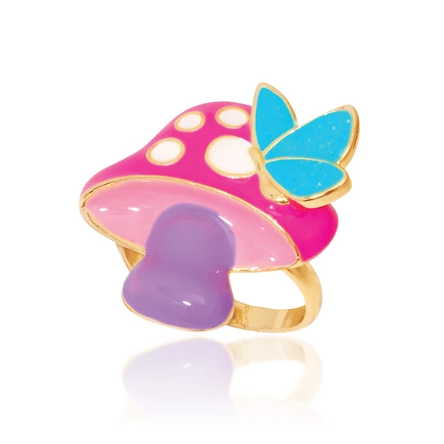 Girl Nation Mushroom Meadow adjustable ring for girls with colorful mushroom design