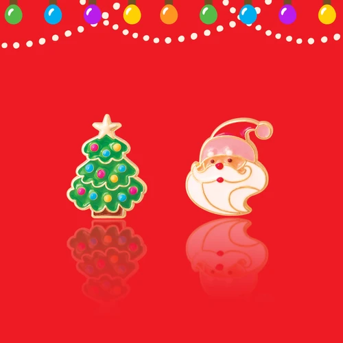 Girl Nation Santa & Christmas Tree Perfect Pair Stud Earrings with colorful enamel designs
