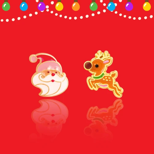 Girl Nation Santa & Reindeer Perfect Pair Stud Earrings with hand-painted enamel Christmas designs