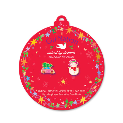 Christmas Car and Snowman Stud Earrings