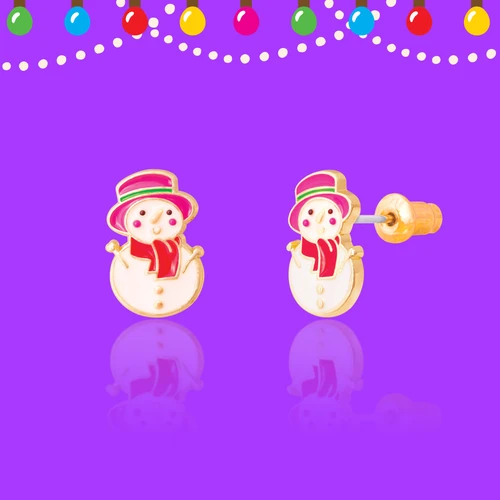 Girl Nation snowman stud earring showing hand-painted enamel front and surgical steel post