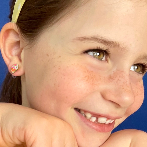 Soft Serve Swirl Cutie Clip-on Earrings on girl Soft Serve Swirl Cutie Clip-on Earrings on girl