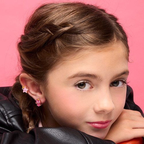 Pink Lion Cutie Clip-on Earrings on Girl Pink Lion Cutie Clip-on Earrings on Girl