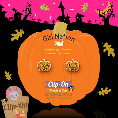 Halloween Glitter Pumpkin Clip On Earrings for Girls Halloween Glitter Pumpkin Clip On Earrings for Girls
