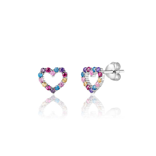 Sterling Silver Heart Earrings with Multi-Colored CZ