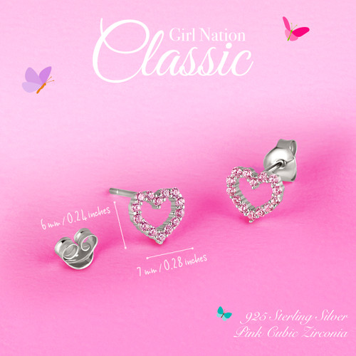Size of Sterling Silver Pink Heart Earrings