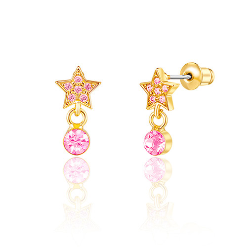 Star Drop Earrings with Pink Cubic Zirconia Star Drop Earrings with Pink Cubic Zirconia