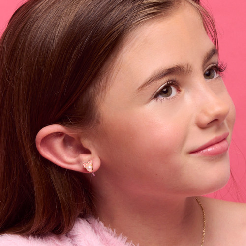 Pink Chic Bow Clip On Earrings On Girl Pink Chic Bow Clip On Earrings On Girl