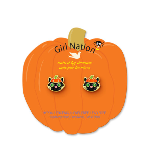 Black Cat Earrings on Pumpkin Card