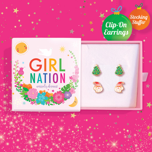 Delightful Duet Santa & Christmas Tree CLIP ON Earring Gift Set