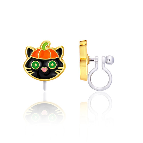 Black Kitty Clip On Earrings