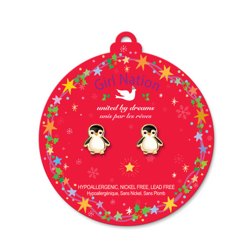 Penguin Earrings on Red Ornament Card Penguin Earrings on Red Ornament Card