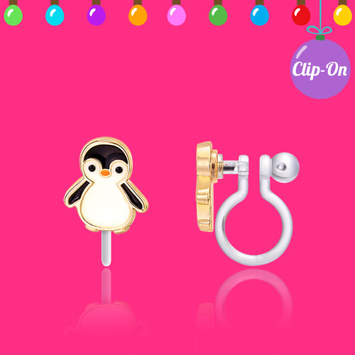 Holiday Penguin Clip On Earrings
