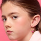 Pink Heart and Bow Leverback Earrings on Girl