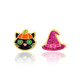Black Cat with Pumpkin and Pink & Purple Glittery Witch Hat Earrings
