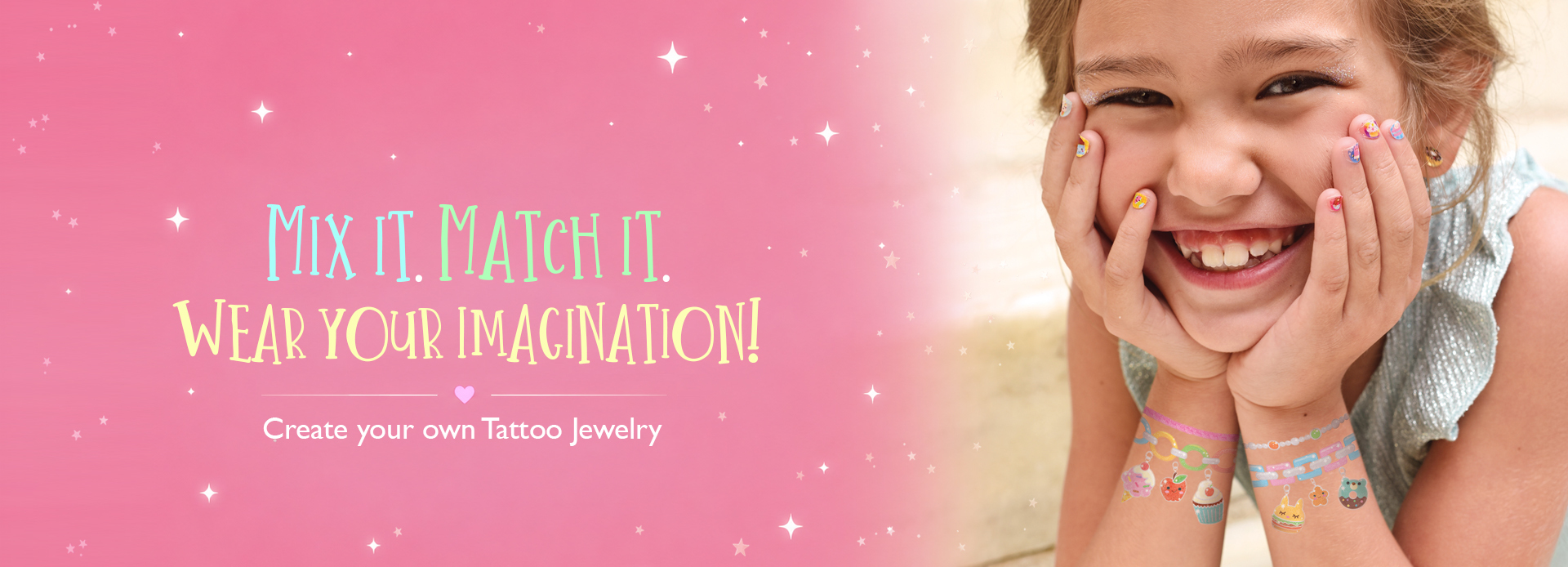 Girl wearing colorful Mix & Match Tattoo Jewelry temporary tattoos by Girl Nation
