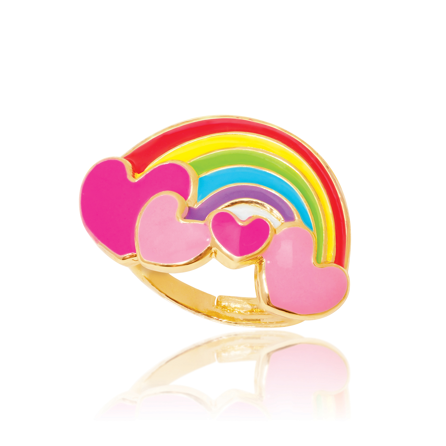 ★TATIANA★ Pastel Rainbow Heart Ring CR1801 Fire Rainbow Ladies Ring Crafted In Solid Sterling Silver