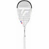 Tecnifibre Carboflex NEO 130 squash racquet, straight-on view showing the string bed and blue head accent