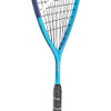 Throat of the Dunlop FX 130 squash racquet showing the FX130 branding on the cyan frame above the grip