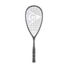 Dunlop FX 115 squash racquet, full-length front view in black with purple accents