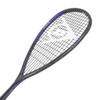 Dunlop FX 115 squash racquet head, angled close view showing the black frame and purple accents
