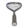 Dunlop FX 115 squash racquet viewed from the grip end, showing the Dunlop butt cap and black frame