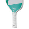 Close-up of the Onix Z5 Mod V2 paddle's grip and mint green lower face with the Onix logo