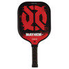 Onix Mayhem pickleball paddle, full-length front view in red and black with the Mayhem 14 logo