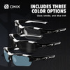 Onix Falcon pickleball eyewear lens colour options laid out: clear, smoke and blue tint replacement lenses