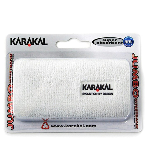 Karakal Super Absorbent Sweatband Jumbo Wristband - White